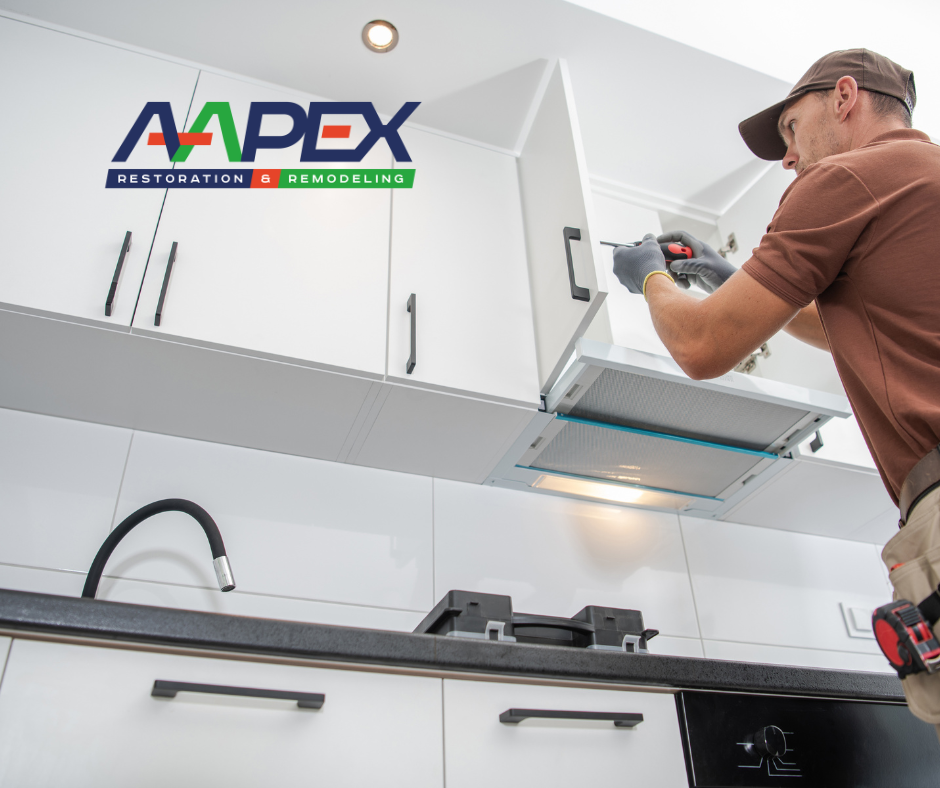 Man Remodeling Kitchen Cabinet - Aapex Logo Top Left