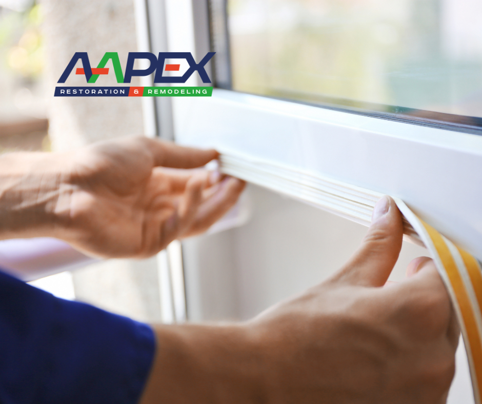 man sealing window